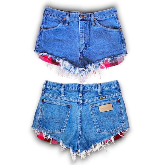 Wrangler Denim Micro Mini Shorts with Plaid Pockets